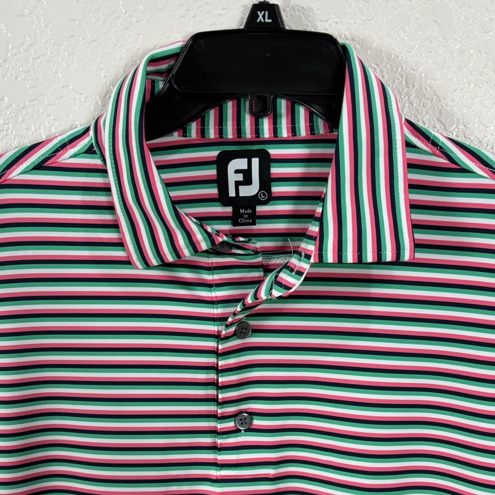 Foot Joy ,Men's Golf Striped Polo Shirt - Black,Pink,Green, Size L - Picture 4 of 15